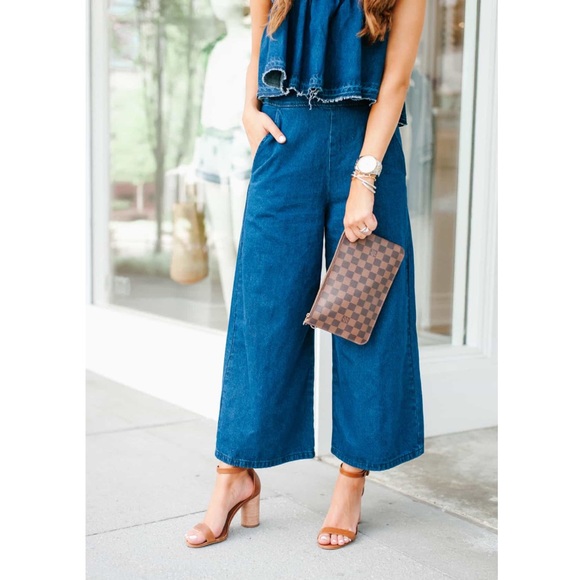 Anthropologie Tiered Denim Cute Strapless Jumpsuit - Picture 11 of 13